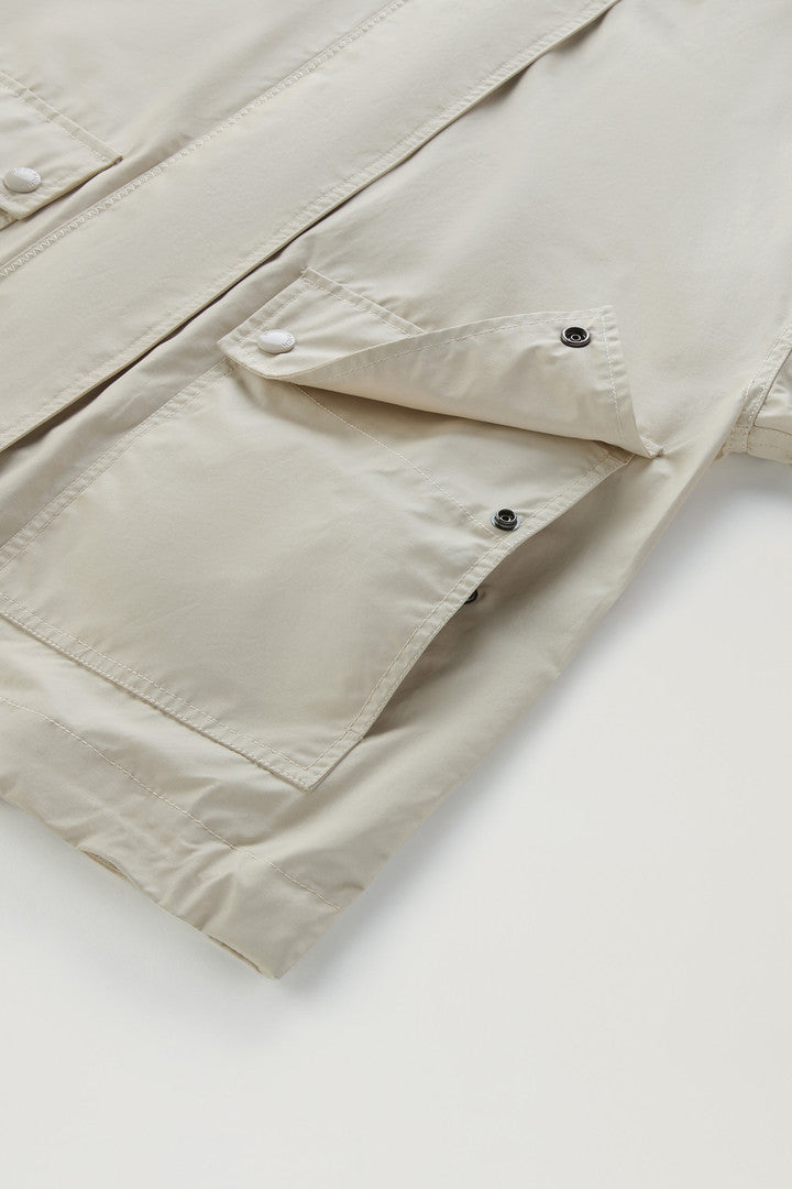 Waxed Jacket in Cotton Nylon Blend with Hood (Light Oak) - Detail View 4