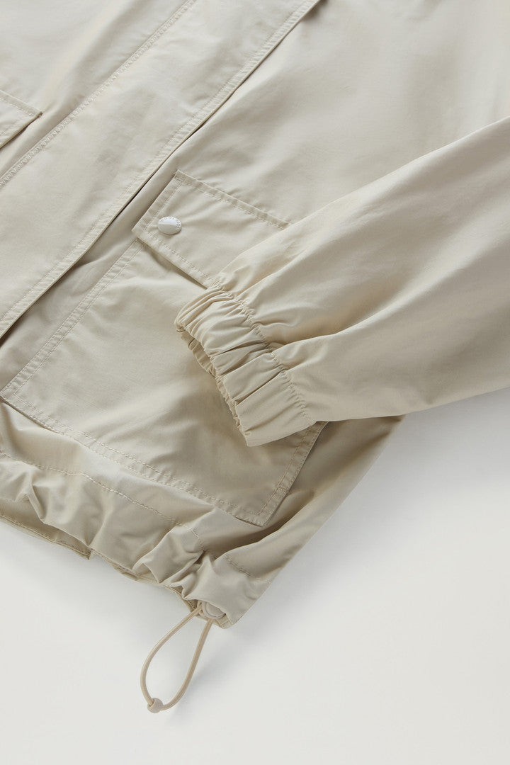 Waxed Jacket in Cotton Nylon Blend with Hood (Light Oak) - Detail View 3