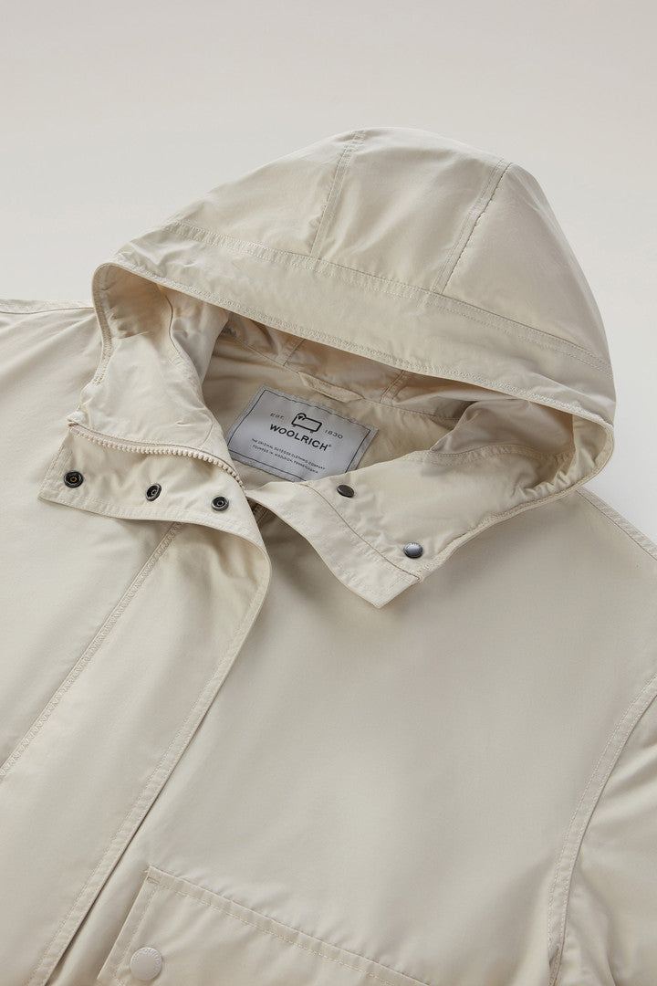 Waxed Jacket in Cotton Nylon Blend with Hood (Light Oak) - Detail View 1