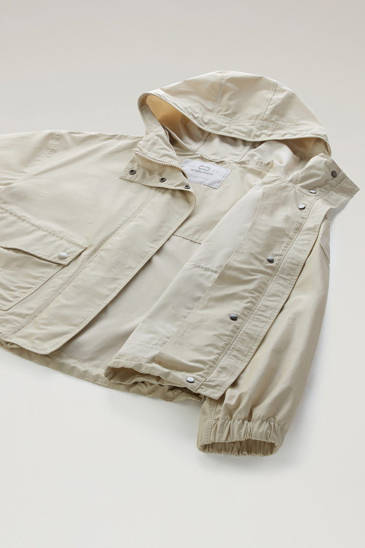 Waxed Jacket in Cotton Nylon Blend with Hood (Light Oak) - Detail View 5