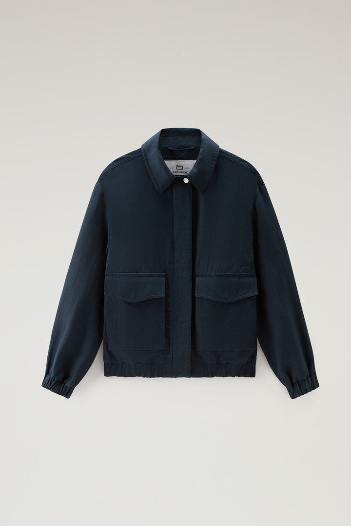 Bomber Jacket in Linen Blend (Melton Blue) - Main View