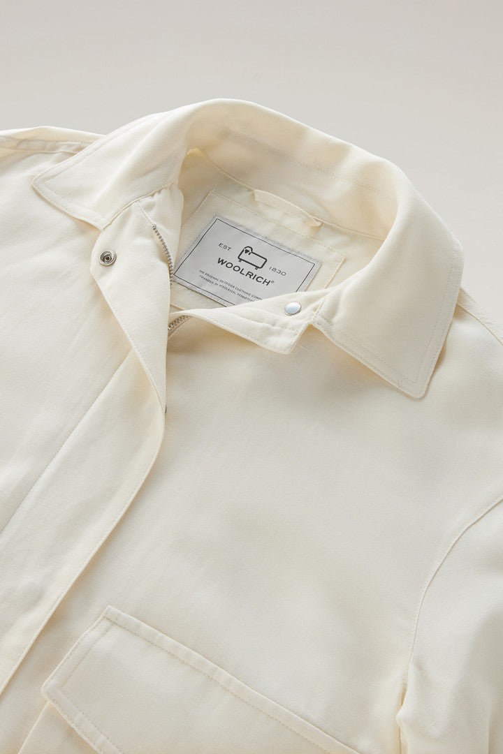 Bomber Jacket in Linen Blend (Melton Blue) - Detail View 2