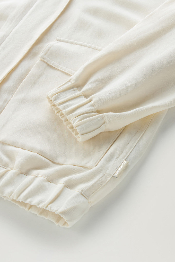 Bomber Jacket in Linen Blend (Plaster White) - Detail View 2