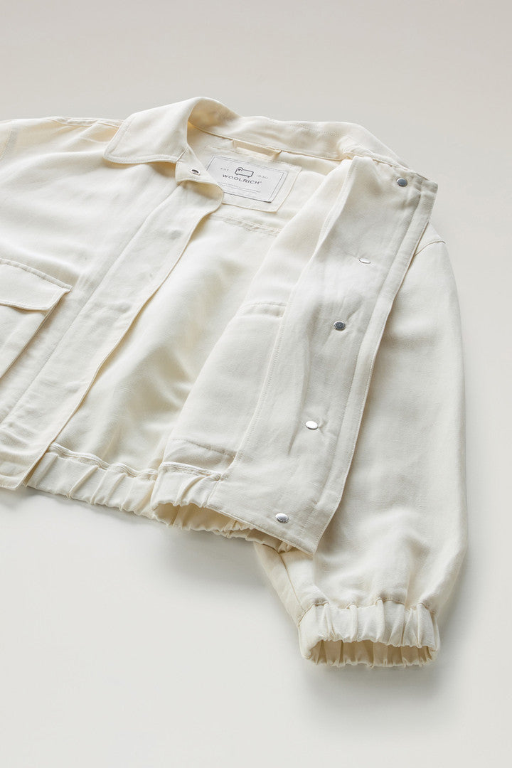 Bomber Jacket in Linen Blend (Melton Blue) - Detail View 5