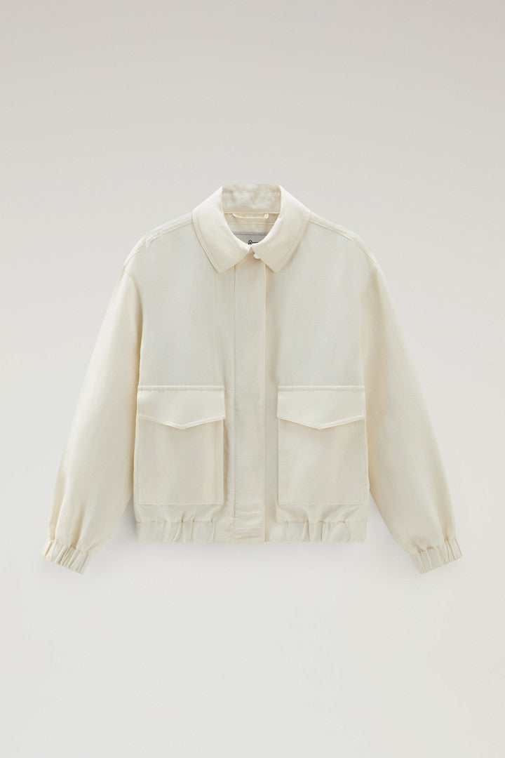 Bomber Jacket in Linen Blend (Plaster White) - Main View