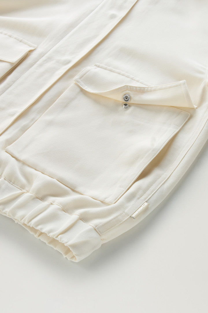 Bomber Jacket in Linen Blend (Melton Blue) - Detail View 4