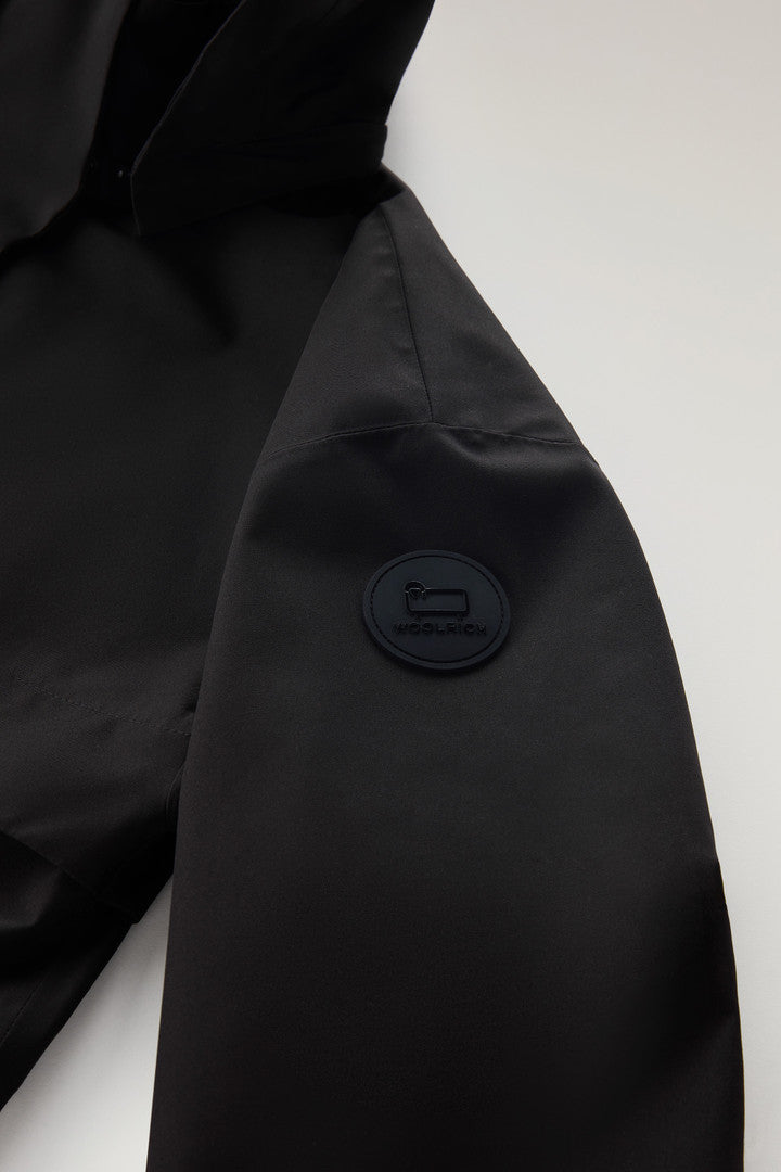 Waterproof Parka in Light Stretch Fabric with a Detachable Hood (Black) - Detail View 3