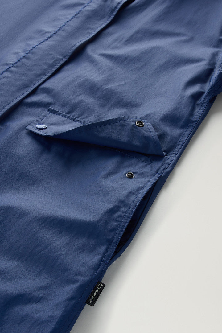 Waxed Trench Coat in Cotton Nylon Blend with Pointed Collar (Twilight Blue) - Detail View 3