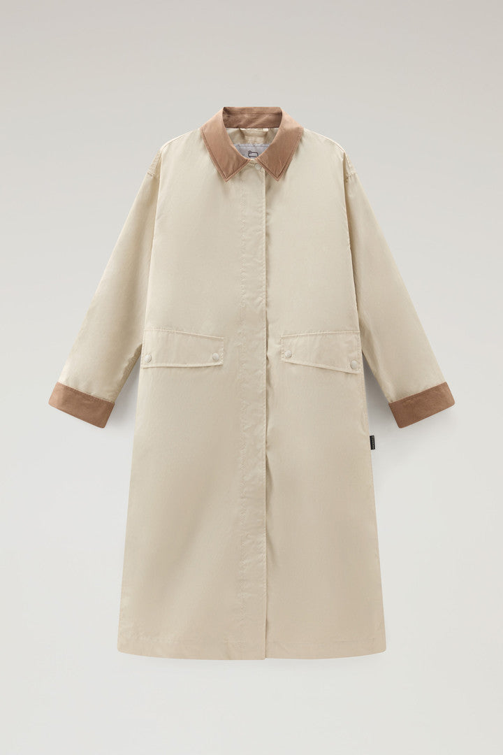 Waxed Trench Coat in Cotton Nylon Blend with Pointed Collar (Twilight Blue) - Detail View 5