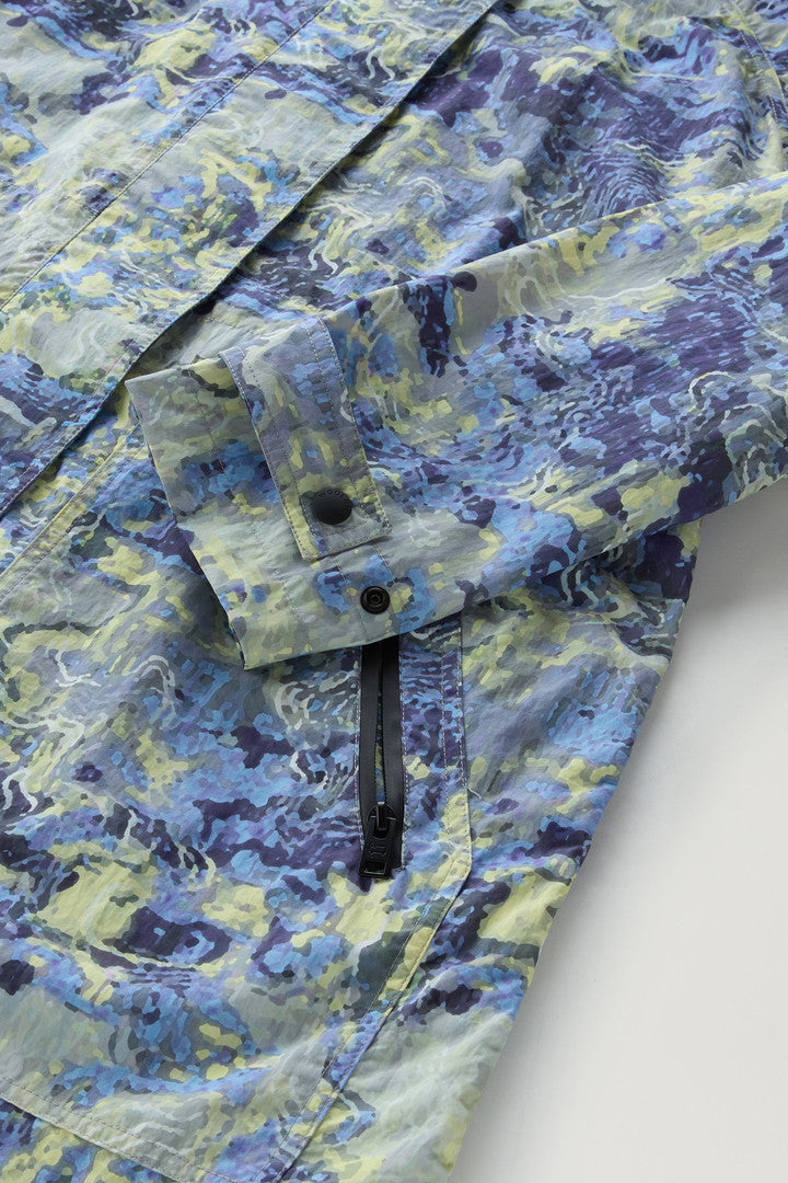 Hooded Parka in Printed Cordura Fabric (Blue Camo Trail Map) - Detail View 3