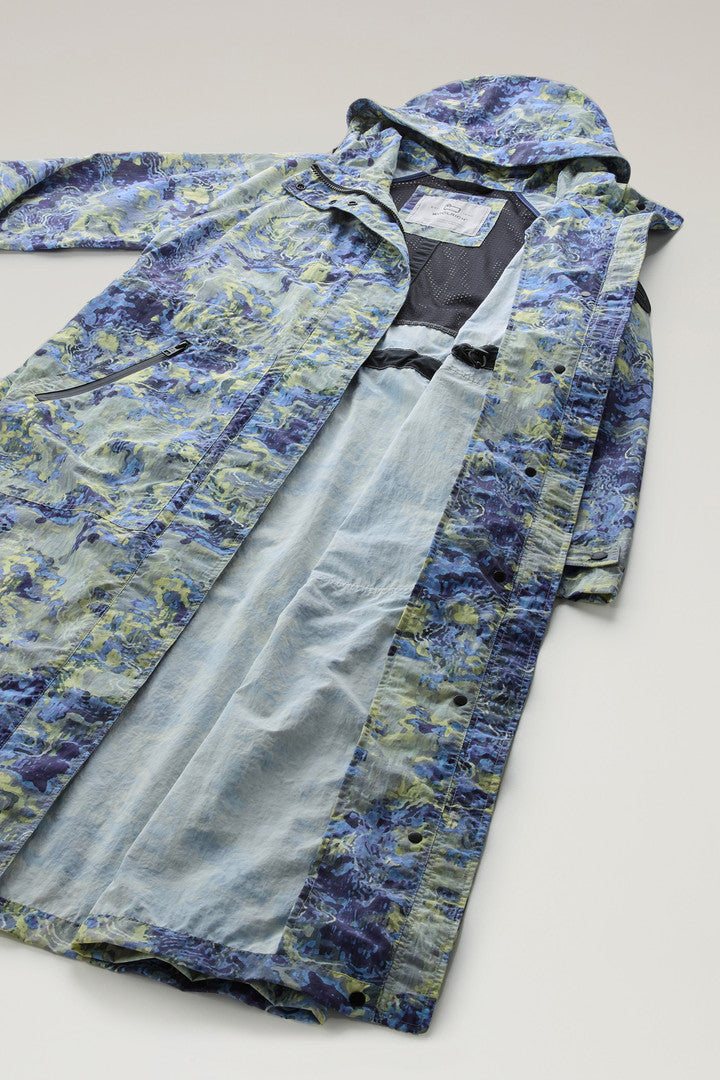Hooded Parka in Printed Cordura Fabric (Blue Camo Trail Map) - Detail View 4