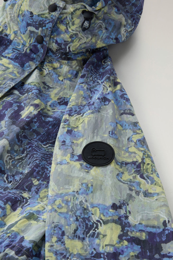 Hooded Parka in Printed Cordura Fabric (Blue Camo Trail Map) - Detail View 2
