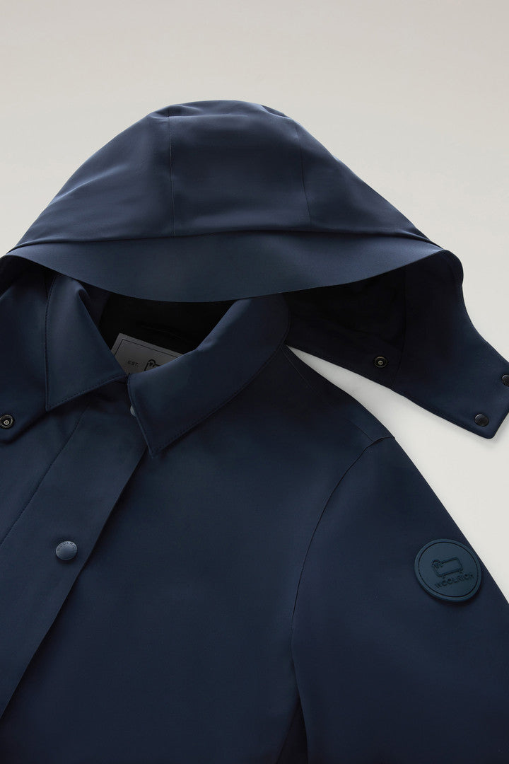 High Tech Nylon Trench Coat with Detachable Hood (Melton Blue) - Detail View 2