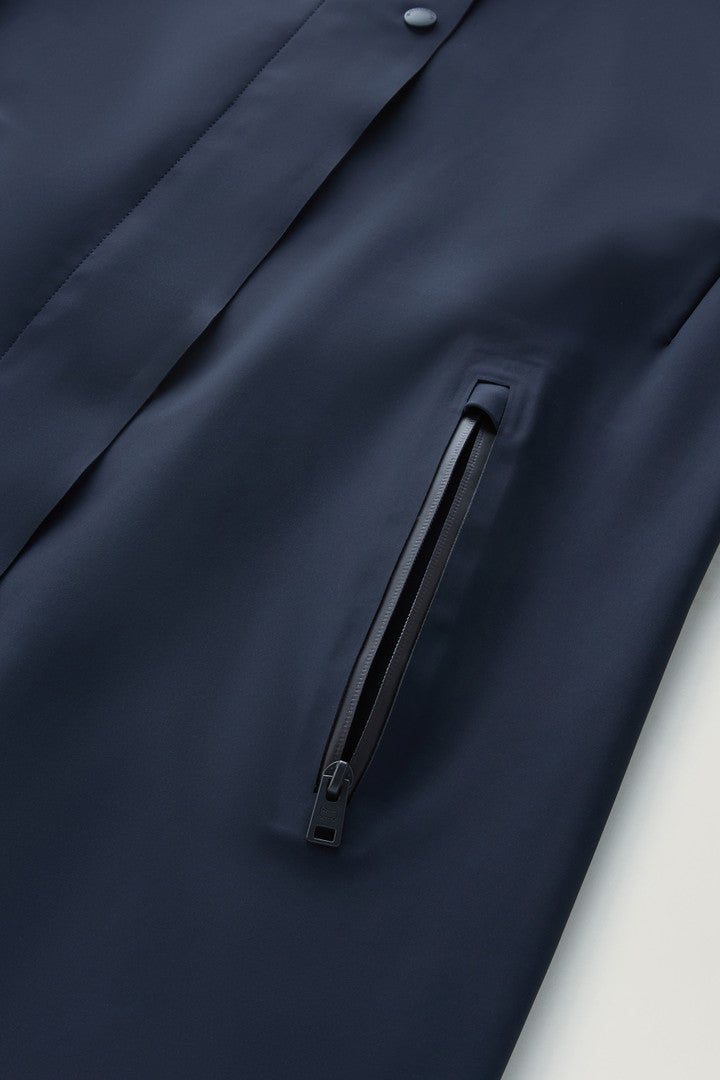 High Tech Nylon Trench Coat with Detachable Hood (Melton Blue) - Detail View 5