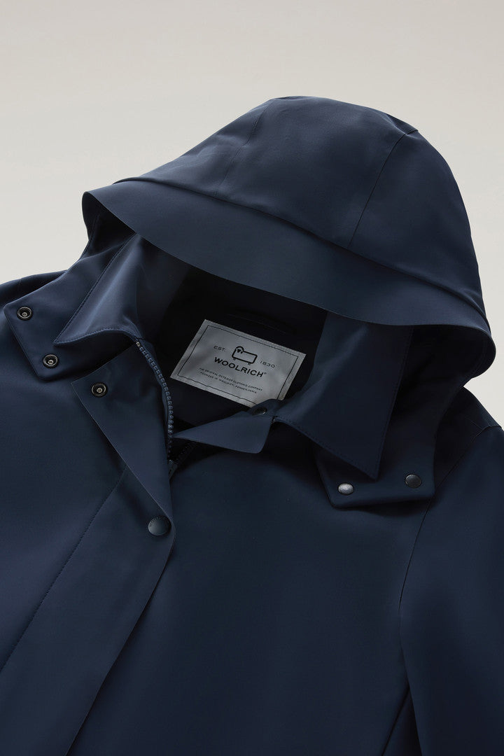 High Tech Nylon Trench Coat with Detachable Hood (Melton Blue) - Detail View 1