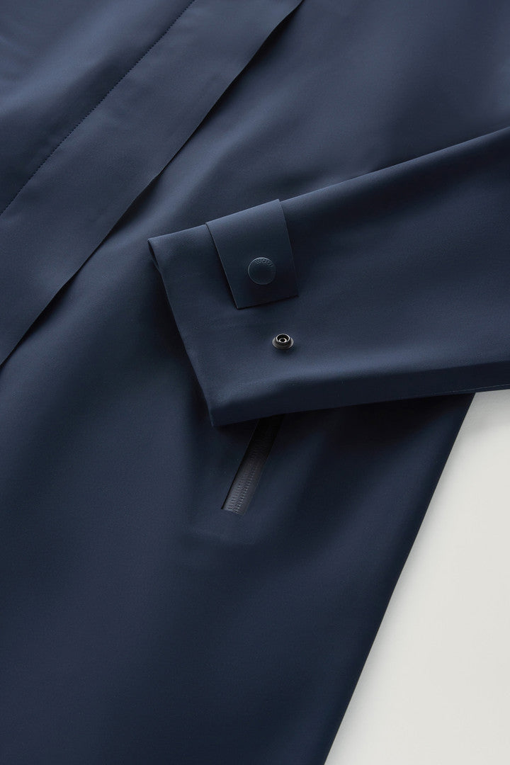 High Tech Nylon Trench Coat with Detachable Hood (Melton Blue) - Detail View 4