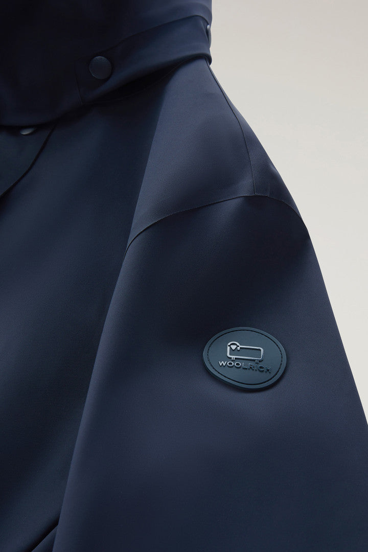 High Tech Nylon Trench Coat with Detachable Hood (Melton Blue) - Detail View 3