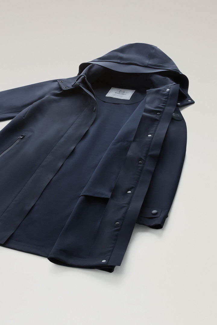 High Tech Nylon Trench Coat with Detachable Hood (Melton Blue) - Detail View 6