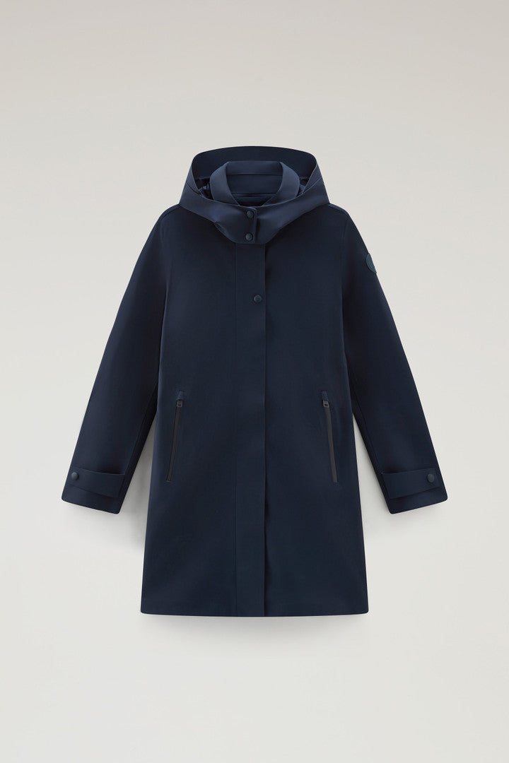 High Tech Nylon Trench Coat with Detachable Hood (Melton Blue) - Main View