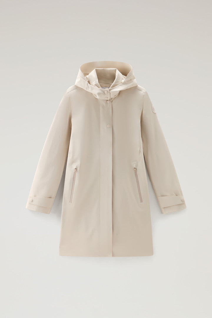 High Tech Nylon Trench Coat with Detachable Hood (Melton Blue) - Detail View 7