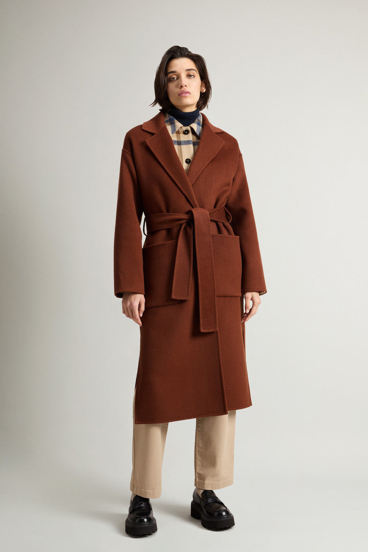 Long Coat in Pure Virgin Wool with Belt (Acorn) - Detail View 1