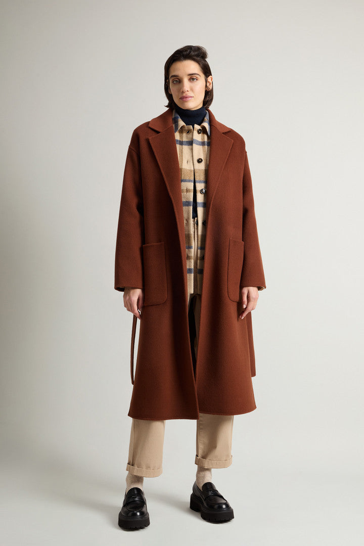 Long Coat in Pure Virgin Wool with Belt (Acorn) - Detail View 2