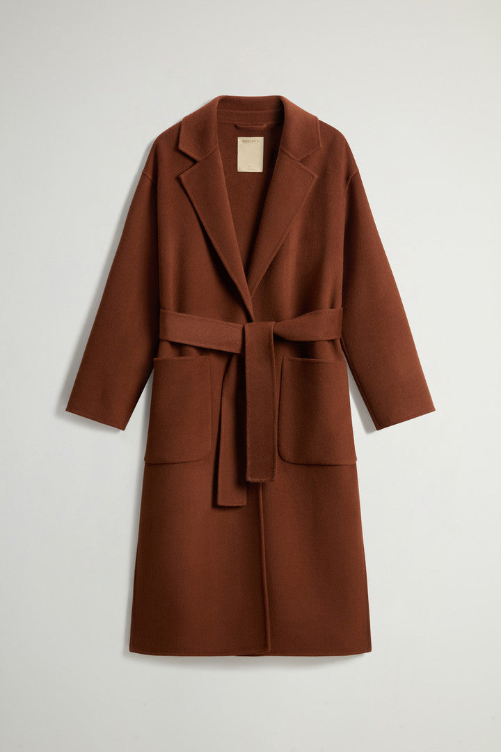 Long Coat in Pure Virgin Wool with Belt (Acorn) - Main View
