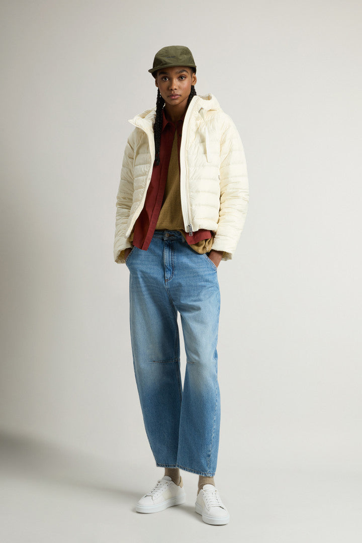 Padded Microfiber Jacket with Hood (White) - Detail View 1
