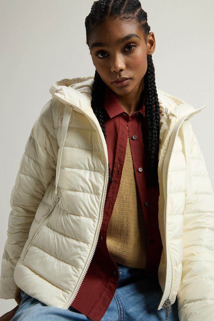 Padded Microfiber Jacket with Hood (Withered Rose) - Detail View 3