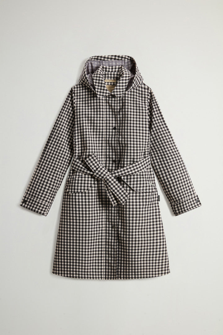 Yarn-Dyed Trench Coat in Three-Layer Fabric with Hood (Black Buffalo) - Main View
