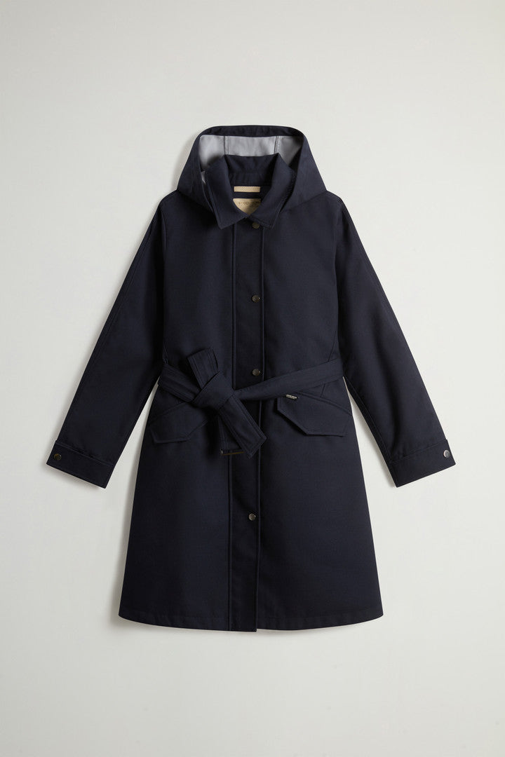 Yarn-Dyed Trench Coat in Three-Layer Fabric with Hood (Black Buffalo) - Detail View 9