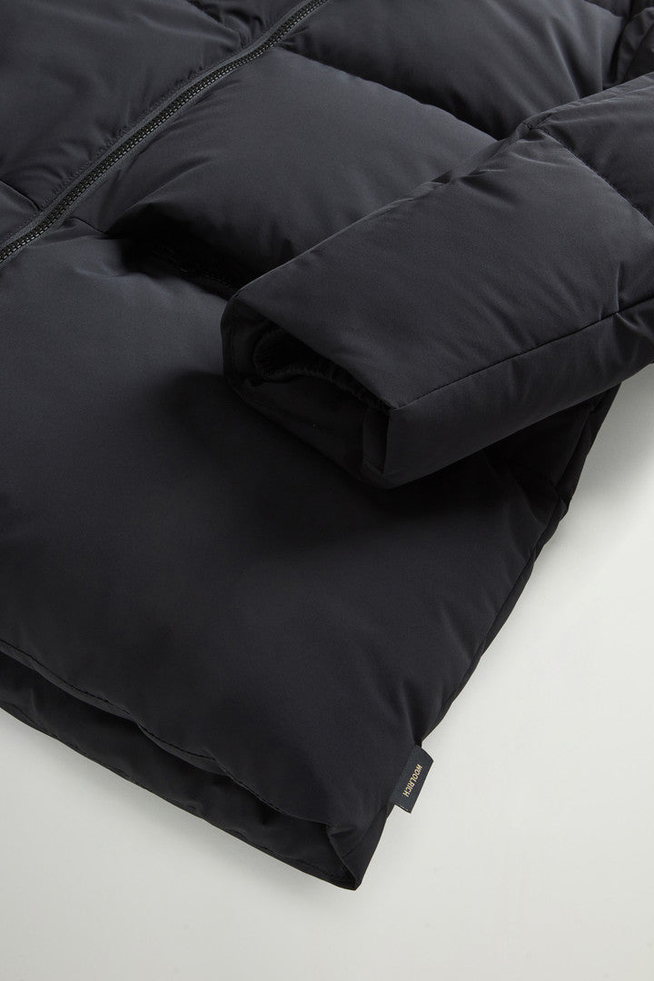 Cloud Down Jacket in Stretch Nylon with Matte Finish (Black) - Detail View 7