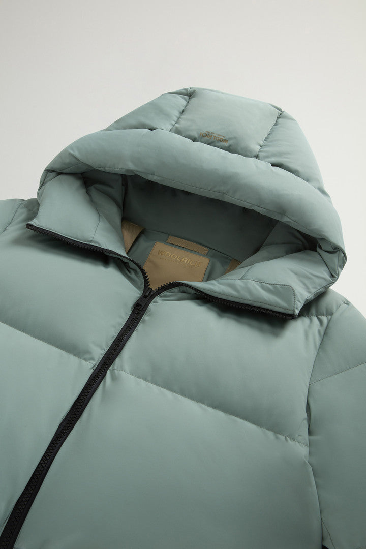 Cloud Down Jacket in Stretch Nylon with Matte Finish (Chinois Green) - Detail View 6