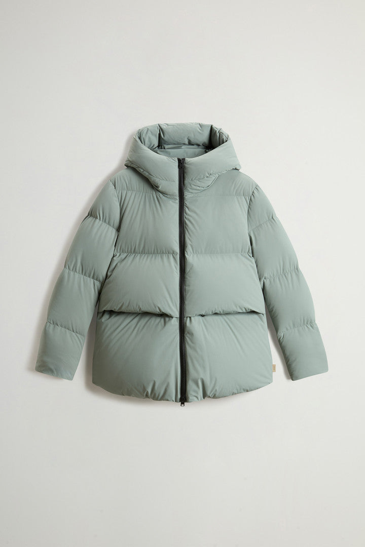 Cloud Down Jacket in Stretch Nylon with Matte Finish (Chinois Green) - Detail View 5