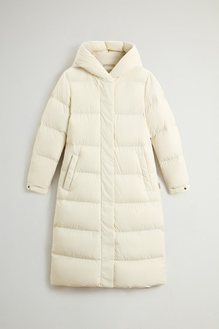 Long Cloud Down Jacket in Stretch Nylon with Matte Finish (Black) - Detail View 8