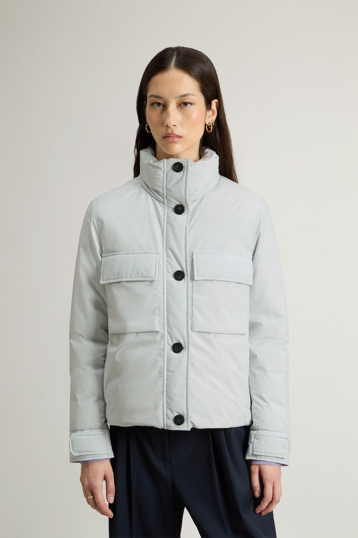 Cloud Jacket with Stand-Up Collar and Packable Hood (Dry Gray) - Detail View 1