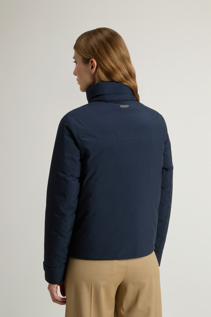 Cloud Jacket with Stand-Up Collar and Packable Hood (Melton Blue) - Detail View 2