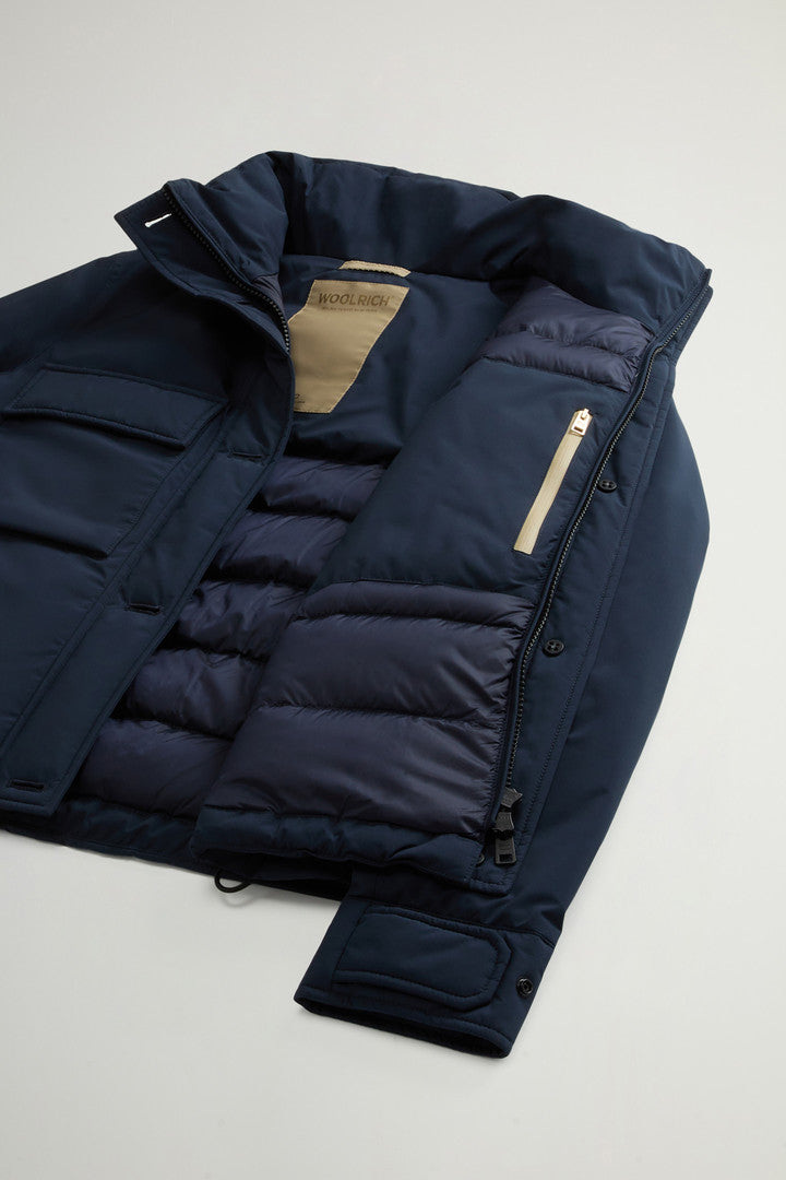 Cloud Jacket with Stand-Up Collar and Packable Hood (Melton Blue) - Detail View 7