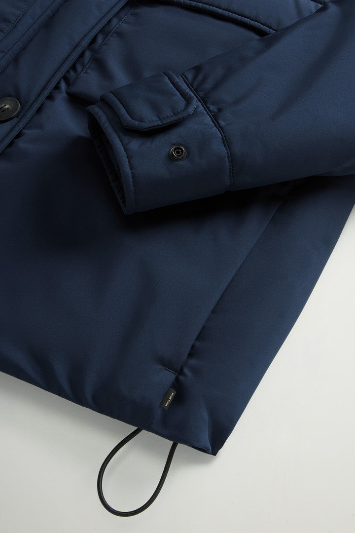 Cloud Jacket with Stand-Up Collar and Packable Hood (Melton Blue) - Detail View 6