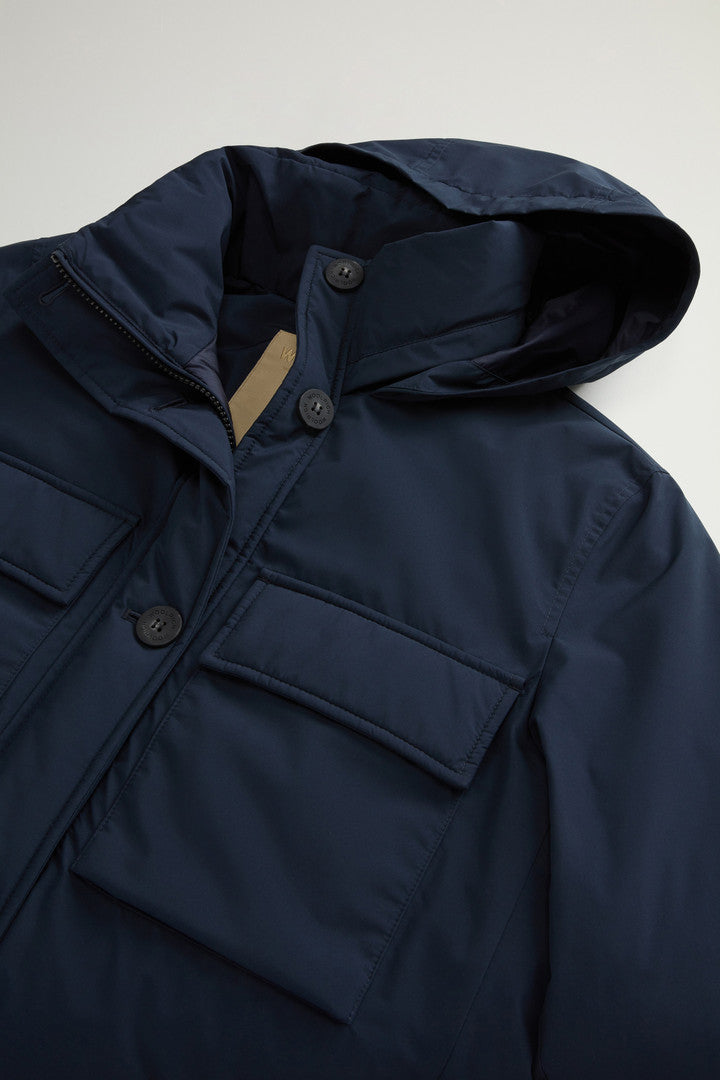 Cloud Jacket with Stand-Up Collar and Packable Hood (Melton Blue) - Detail View 5