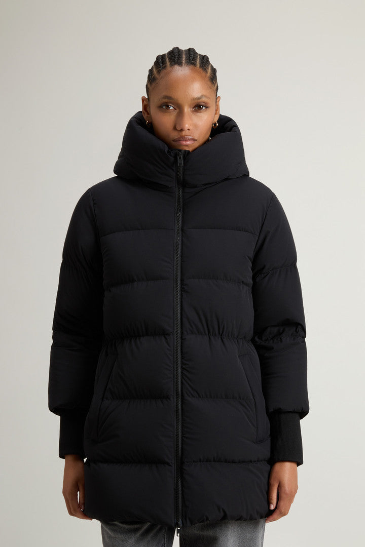 Cloud Down Jacket in Stretch Nylon with Matte Finish (Milky Cream) - Main View