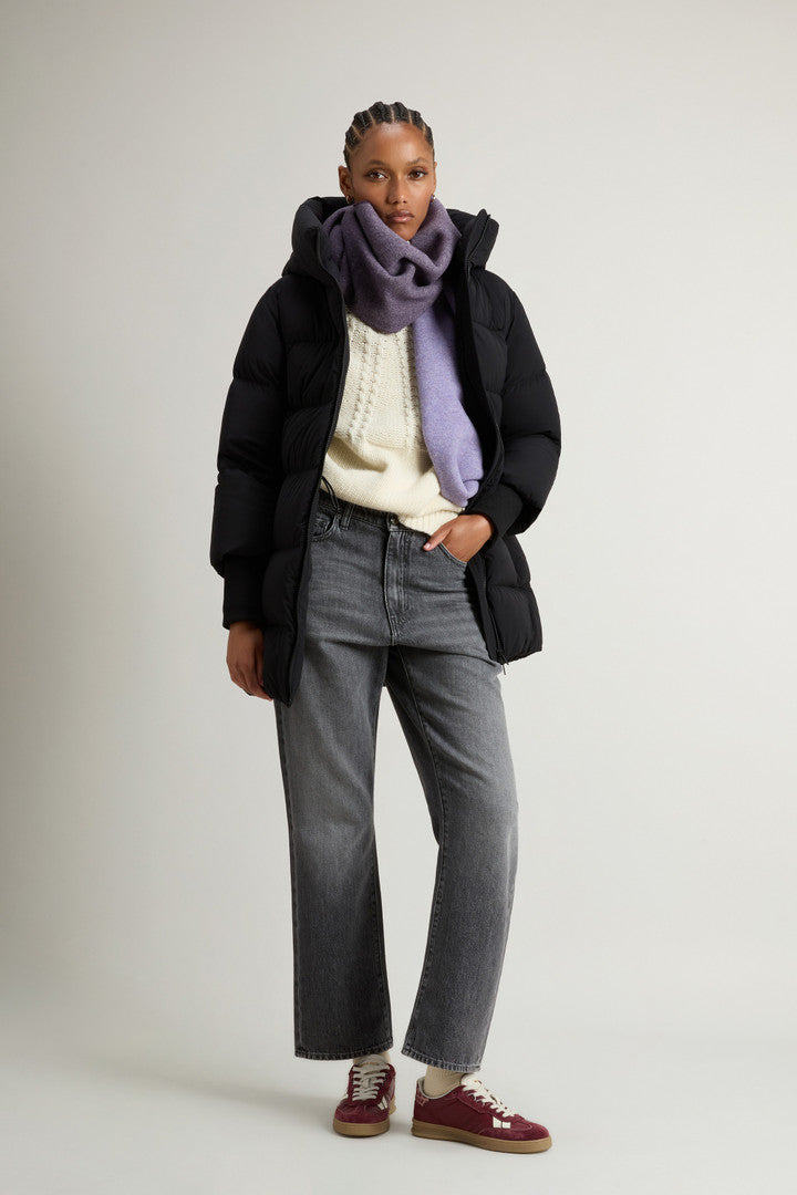 Cloud Down Jacket in Stretch Nylon with Matte Finish (Milky Cream) - Detail View 1