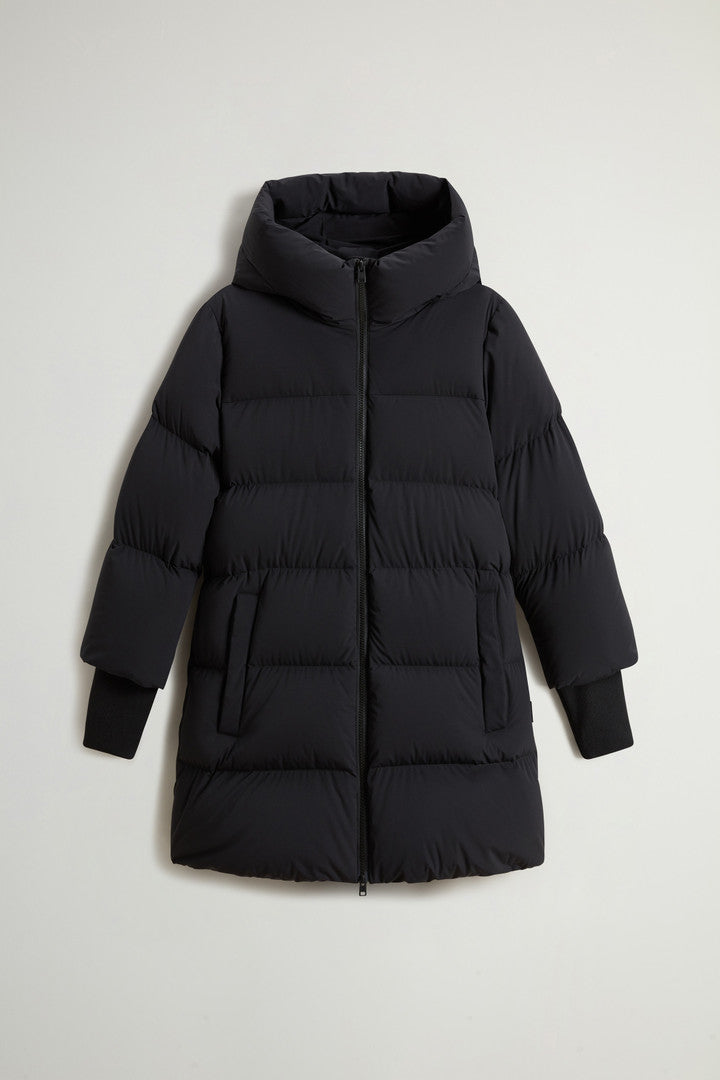 Cloud Down Jacket in Stretch Nylon with Matte Finish (Milky Cream) - Detail View 5