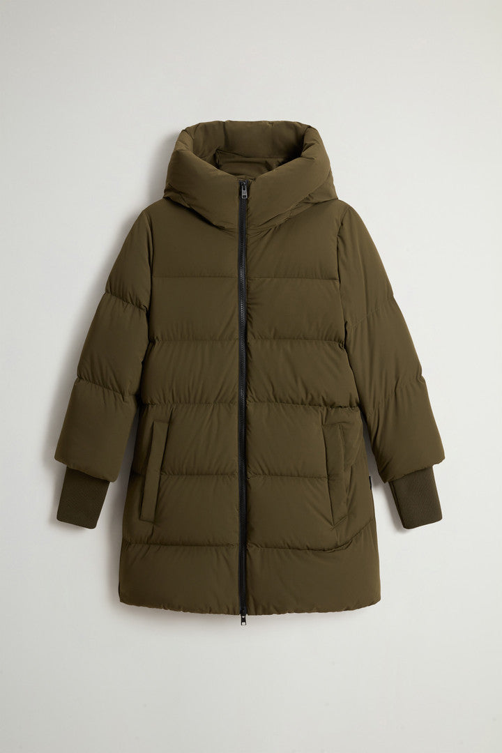 Cloud Down Jacket in Stretch Nylon with Matte Finish (Milky Cream) - Detail View 11