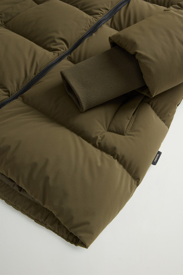 Cloud Down Jacket in Stretch Nylon with Matte Finish (Milky Cream) - Detail View 7