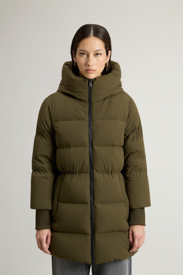 Cloud Down Jacket in Stretch Nylon with Matte Finish (Milky Cream) - Main View
