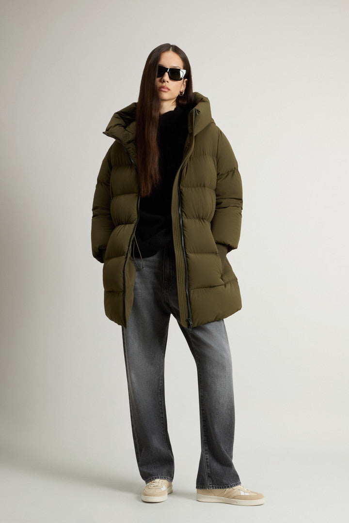 Cloud Down Jacket in Stretch Nylon with Matte Finish (Milky Cream) - Detail View 1