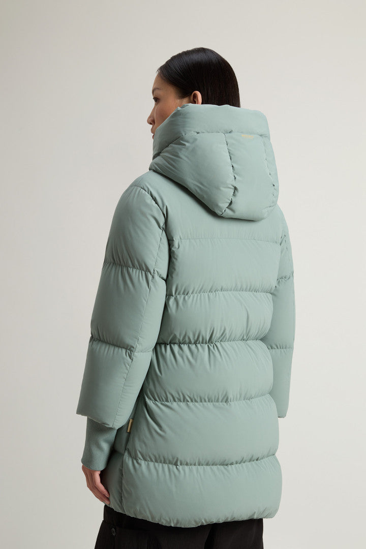 Cloud Down Jacket in Stretch Nylon with Matte Finish (Milky Cream) - Detail View 10