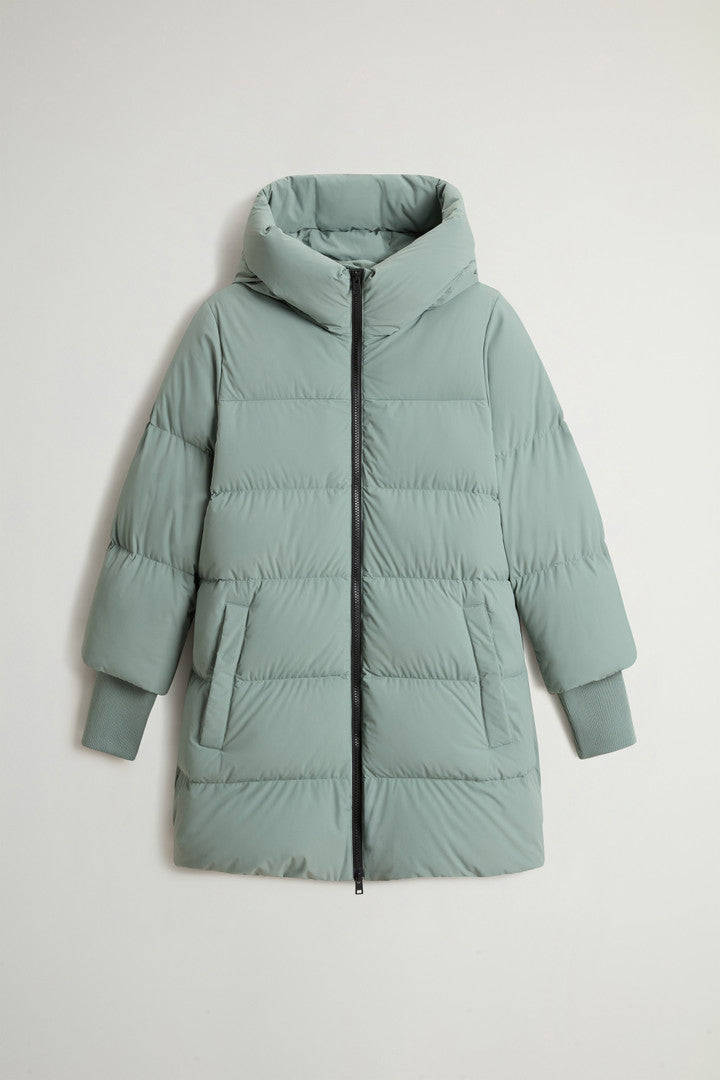 Cloud Down Jacket in Stretch Nylon with Matte Finish (Milky Cream) - Detail View 5