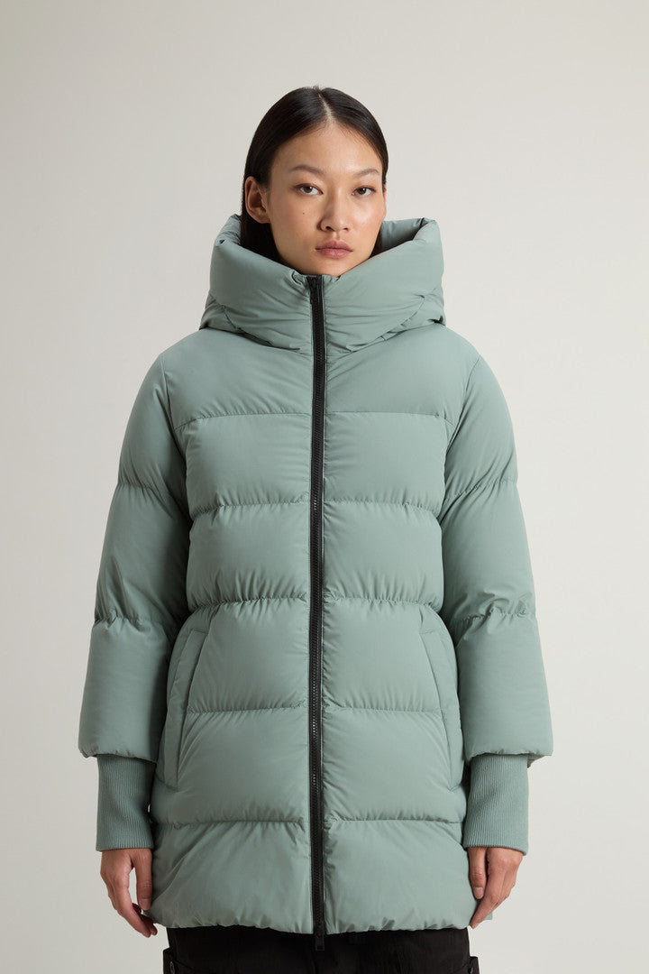 Cloud Down Jacket in Stretch Nylon with Matte Finish (Milky Cream) - Main View